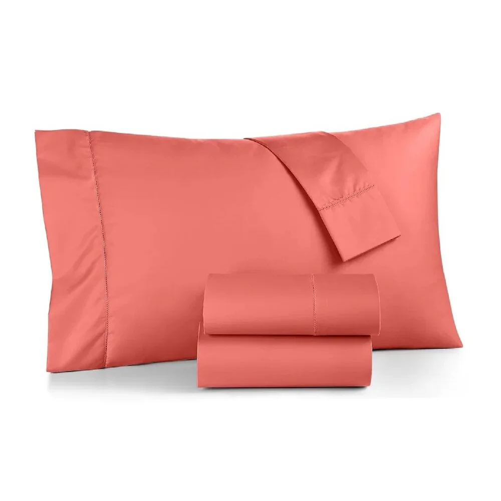 new SOFT POPPY color Charter Club Damask Solid 550 TC 100% Cotton KING Sheet Set